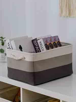 Sacyic Storage Basket Fabric Sturdy Canvas Storage Bins Organizer with Handles for Clothes and Toy Storage Foldable Storage Boxes Cubes