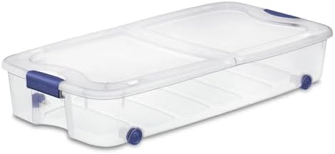 Blue 66-Quart Clear Underbed Storage Bin with Wheels & Latch Lid, Multi-Use Large Under-Bed Organizer