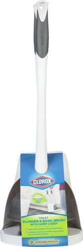 Clorox Toilet Plunger and Bowl Brush Combo with Caddy, 6.75 x 7 x 19.5 in, White/Gray (Pack of 12)