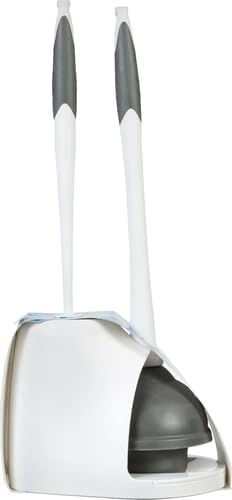 Clorox Toilet Plunger and Bowl Brush Combo with Caddy, 6.75 x 7 x 19.5 in, White/Gray