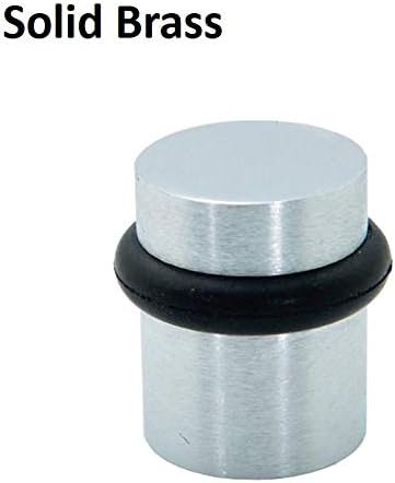 QCAA Cylindrical Floor Mount Door Stop, Height 1-1/2", Solid Brass, Satin Chrome, Made in Taiwan, 1 Pack