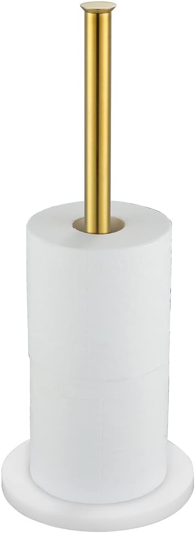 JQK Toilet Paper Storage Stand White Gold, 304 Stainless Steel Tissue Reserve Holder Dispenser for Bathroom, Brushed Gold, TPS180-WG