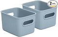 Superio Ribbed Collection - Decorative Plastic Basket Open Home Storage Bins Organizer, Small Blue (2 Pack) Container Boxes for Organizing Closet Storage Bins for Shelves Drawer Shelf 1.5 Liter