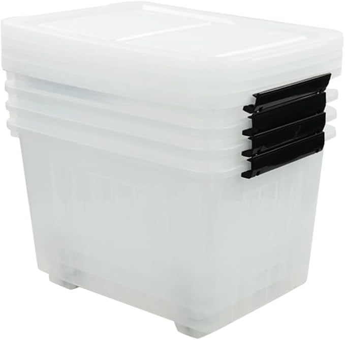 Callyne 4-Pack Clear Plastic Storage Bins with Lid, 42 L Large Plastic Storage Box