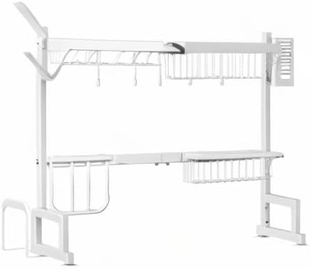 SNTD Over The Sink Dish Drying Rack - Adjustable Dish Rack for Kitchen Counter, Metal (White)