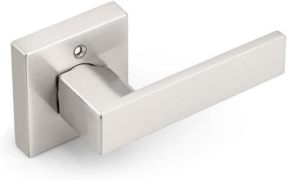 Probrico Brushed Nickel Half Dummy Levers, Square Non-Turning Door Knobs for Left or Right Handed Doors, Interior Inactive Door Handle for Closet or Pantry (6 Pack, Single Side, Exposed Screws)