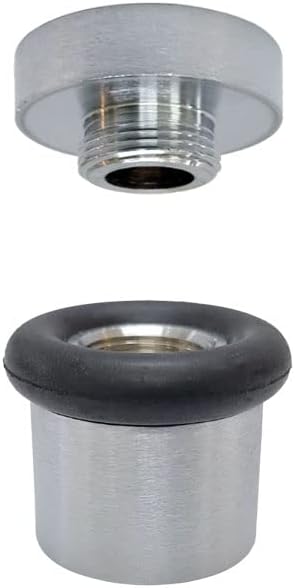 QCAA Cylindrical Floor Mount Door Stop, Height 1-1/2", Solid Brass, Satin Chrome, Made in Taiwan, 2 Pack