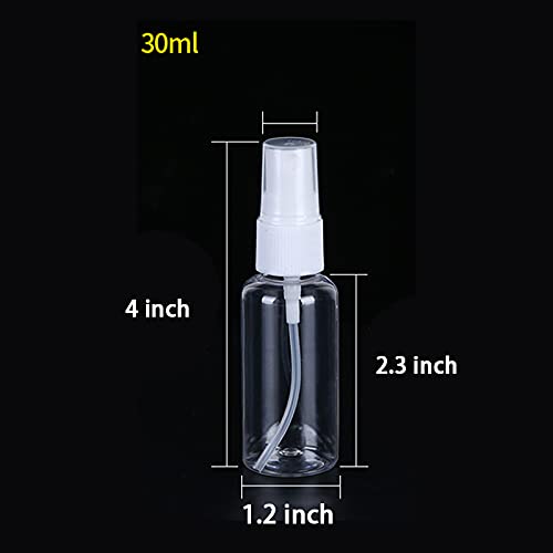 Spray Bottles, 30 Pack 30ml 1oz Clear Empty Fine Mist Plastic Mini Travel Bottle Set, Small Refillable Liquid Containers