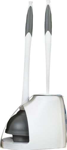 Clorox Toilet Plunger and Bowl Brush Combo with Caddy, 6.75 x 7 x 19.5 in, White/Gray