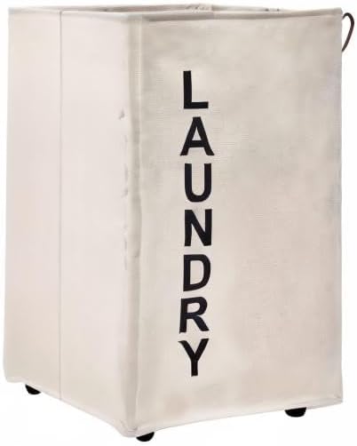 92L Large Laundry Hamper with Leather Handle,Standable Laundry Basket with Wheels ,Large Hamper,Rolling Laundry Basket White