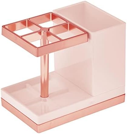 mDesign Plastic Toothbrush and Toothpaste Storage Organizer Holder - Home Decor for Bathroom Countertop - Holds Toiletries and Beauty Accessories - Lumiere Collection, Light Pink/Rose Gold
