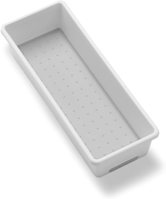 madesmart Premium Small Storage Bin, Multipurpose Organizer for Kitchen, Bathroom & Office, Organizer for Cutlery, Peeling Tools, Spatulas, Non Slip, Soft Grip Lining, Durable, White