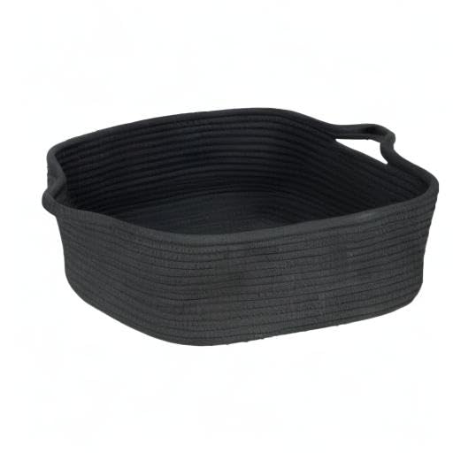 Woven Cotton Rope Storage Basket with Handles for Organizing Shelves Closet Small Cat Dog Pet Toy Basket Box Bin Decorative Rectangle Baby Nursery baskets Gift Baskets Empty Black