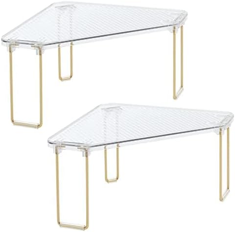 mDesign Plastic/Steel Corner Stackable Rack, Storage Organizer Shelf for Bathroom, Vanity, Countertop, Sink, Cabinet, Holds Makeup, Shower Accessories, Ligne Collection - 2 Pack - Clear/Soft Brass