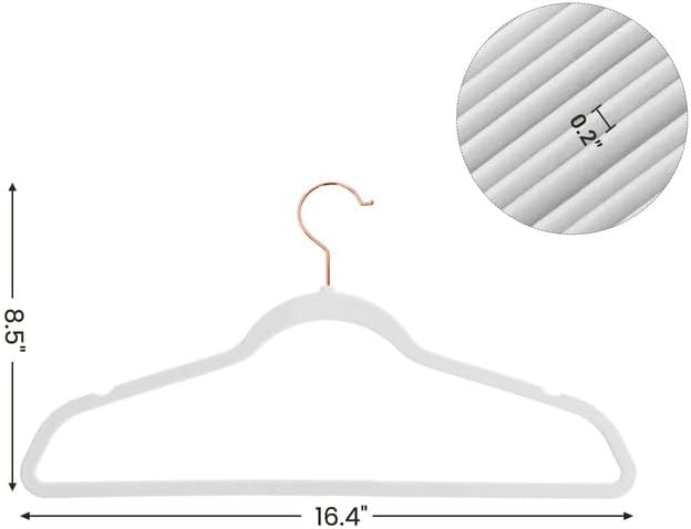 SONGMICS Slim Velvet Hangers, Non-Slip Clothes Hangers with Rose Gold Swivel Hooks, Space-Saving, for Closet, 50 Pack, White UCRF026W03