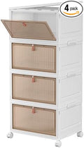 CTSNSLH 4 Tier Plastic Storage Bins with Lid - 27.5Qt Stackable with Lids for Bedroom, Living Room, Office - Foldable Containers, Household Organization