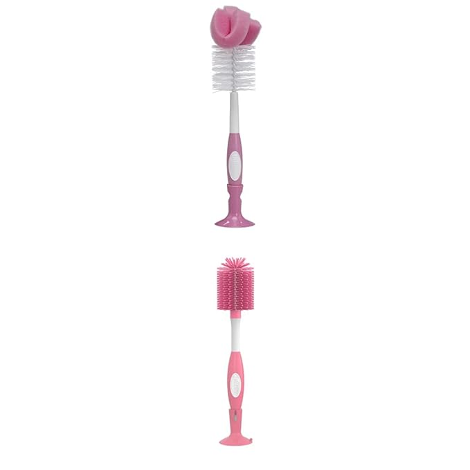 Dr. Brown's Reusable Sponge Baby Bottle Cleaning Brush + Soft Touch Bottle Brush, BPA-Free, Pink, 2-Pack