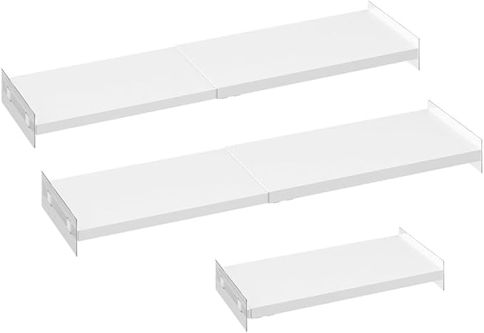 Expandable Closet Organizer Shelves, 3 Pack Adjustable Metal Storage Shelves Dividers for Wardrobe Cupboard Kitchen (White,7.9" D x 17"-31" W,3PCS)