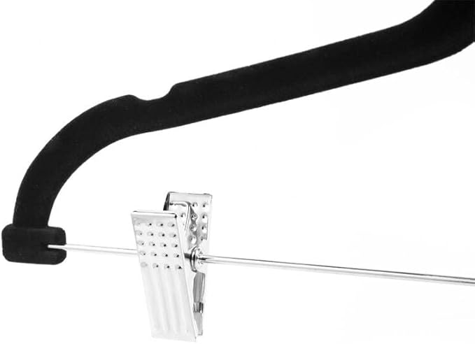 Velvet Pants Skirt Hangers with Clips - Pack of 20 Black Shirt Clothes Felt Non Slip Heavy Duty Slim Hanger Set for Skirts Pant Suit Shorts Women Dress,Space Saving with Two Metal Clip