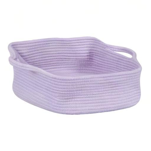 Woven Cotton Rope Storage Basket with Handles for Organizing Shelves Closet Small Cat Dog Pet Toy Baskets Box Bin Decorative Rectangle Baby Nursery basket Gift basket Empty(light purple)