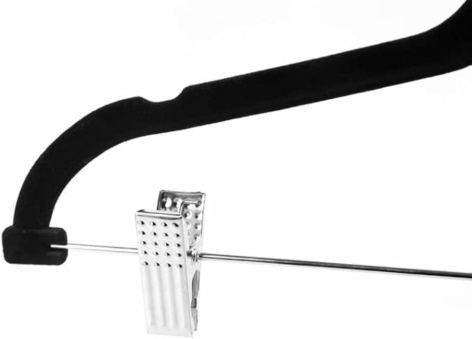 Velvet Pants Skirt Hangers with Clips - Pack of 30 Black Women Clothes Hanger Set with Clip for Pant Suit Shirt Felt Coat Dress, Premium Non Slip Heavy Duty Space Saving Slim Clothing, 16.7 Inch Long