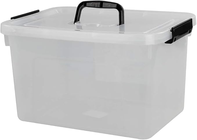 Begale 10.5 Quart Plastic Medium Storage Container, Clear Latch Bin with Handle and Lid, 4-Pack