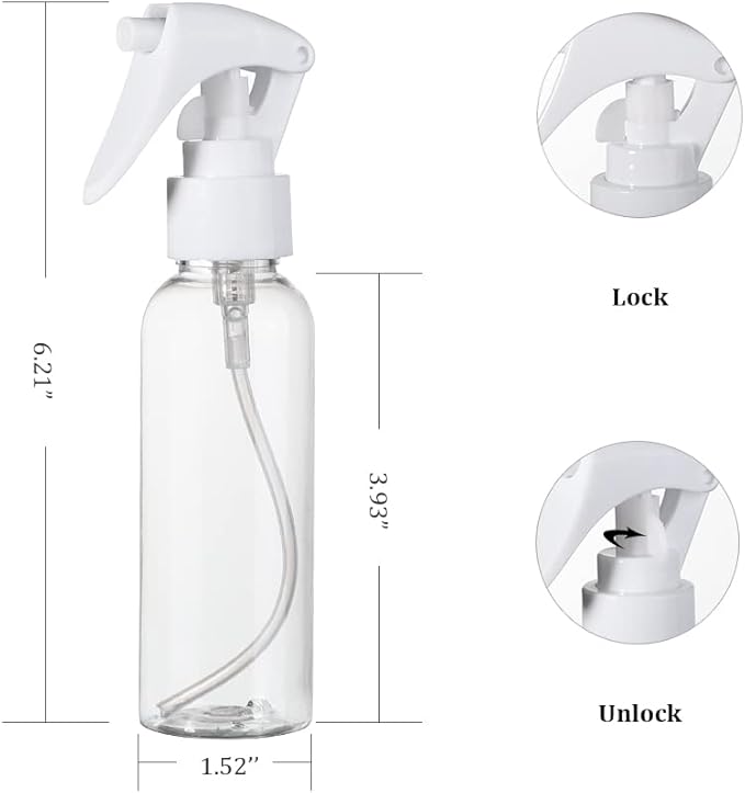 Travel Size Spray Bottle, 3.4oz/100ml Plastic Fine Mist Spray Bottle Set, Refillable Liquid Containers, 3pcs Clear Trigger Sprayer with Funnel and Labels for Styling Kitchen Home Office Cleaning