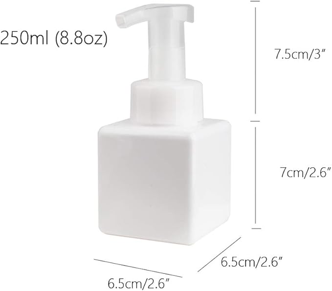 UUJOLY Foaming Soap Dispenser, 250ml (9oz) Refillable Pump Bottle for Liquid Soap, Shampoo, Body Wash (2 Pcs) (Small White)