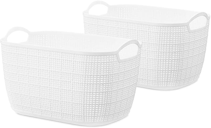 Whitmor Large Resin Tote Link Stitch, White, 2 Pcs/Set, Total 3 Sets，6 Pcs