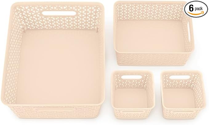 Whitmor Resin Rectangular Tote Bag, with Link Stitch Design, Beige Stylish & Durable for Daily Use, Shopping & Organization, 4 Pcs/Set, Total 6 Sets, 24 Pcs