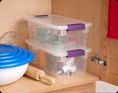 Sterilite 6 Qt ClearView Latch Storage Box, Stackable Bin with Latching Lid, Plastic Container to Organize Shoes in Closet, Clear Base, Lid, 12-Pack