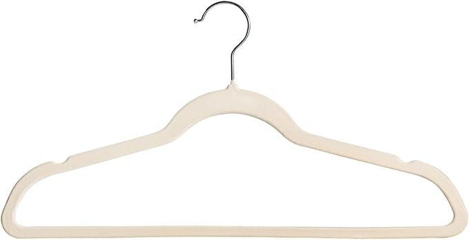 Premium Velvet Hangers 30 Pack, Non-Slip Suit Clothes Hangers, 360 Degree Swivel Hooks and Slim Profile to Maximize Closet Space Beige/Silver