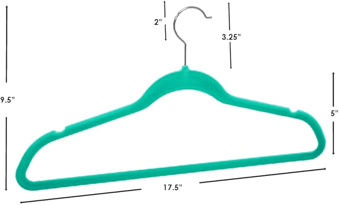 Home Basics Sunbeam Slip-Proof Snag-Free Ultra Slim Velvet Hanger with Rotating Steel Hook (Pack of 10) (TURQUOISE)