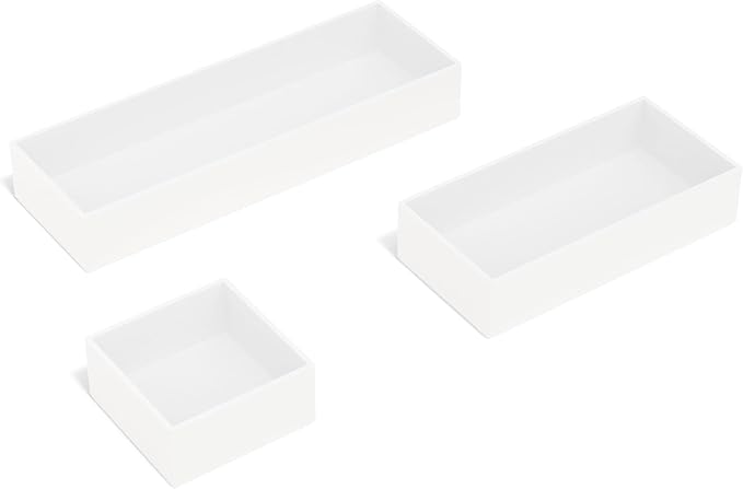 TRU RED Plastic Drawer Organizer Set, 3‑Piece, White – Modular Desk & Drawer Storage for Office Supplies