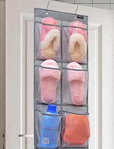 ANZORG 2 Pack Minimalist Black Over The Door Hanging Closet Shoe Holder Organizer with 6 Pockets (Mesh Pockets)