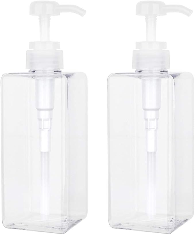 Pump Bottle, Refillable Plastic Empty Lotion Soap Dispenser Liquid Container for Bathroom Shampoo and Body Wash, 22oz/650ml Clear 2 Pack