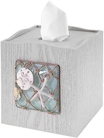 Avanti Linens - Tissue Box Cover, Decorative Resin Cover, Beach Inspired Bathroom Accessories (Seaglass Collection)