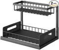 2 Tier Under Sink Storage & Organisation, Under Bathroom Cabinet Storage, Kitchen Sink Organiser Rack, Multi-purpose Under Sink Shelf Organizer- (Black) Set of 2
