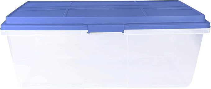 2-Pack 113 Quart Clear Plastic Stackable Storage Bin - with Locking Latches, Smoke Blue, Ideal for Home/Office, Stores Crafts, Household & Seasonal Items