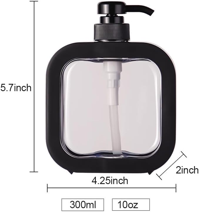 Hand Soap Dispenser for Bathroom, Modern Dish Soap Dispenser for Kitchen Sink, Liquid Soap Container with Pump, Clear Plastic Soap Pump Bottles (2 Packs,10oz, Black)