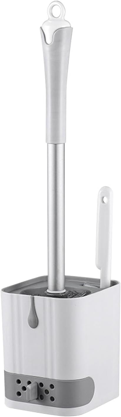 Toilet Brush and Holder Set with Fine Seam Brush, Toilet Bowl Brush Head with Ventilated Holder, Wall Mounted Toilet' Scrub Brushes Set for Bathroom Deep Cleaning(Color:White Grey)