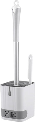 Toilet Brush and Holder Set with Fine Seam Brush, Toilet Bowl Brush Head with Ventilated Holder, Wall Mounted Toilet' Scrub Brushes Set for Bathroom Deep Cleaning(Color:White Grey)