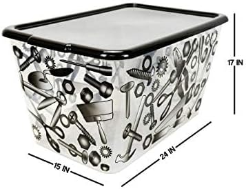 Clear Storage Organizer Bins with Lids - 4PC 14.5G/58-Quart Heavy-Duty Container Boxes Stackable and Nestable Printed Storage Bins Plastic Large Storage Totes for Home, Office Organization
