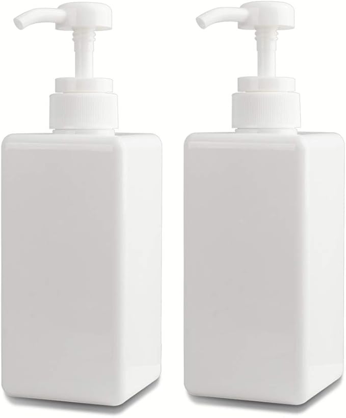 Pump Bottle, Refillable Plastic Empty Lotion Soap Dispenser Liquid Container for Bathroom Shampoo and Body Wash, 22oz/650ml White 2 Pack