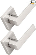 Probrico Brushed Nickel Half Dummy Levers, Square Non-Turning Door Knobs for Left or Right Handed Doors, Interior Inactive Door Handle for Closet or Pantry (2 Pack, Single Side, Exposed Screws)