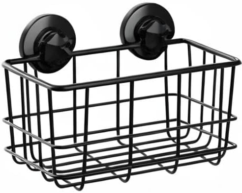 SANNO Suction Cup Shower Caddy Basket for Shampoo Combo Organizer Bathroom Basket Stainless Steel Holder for Bathroom Storage, Black
