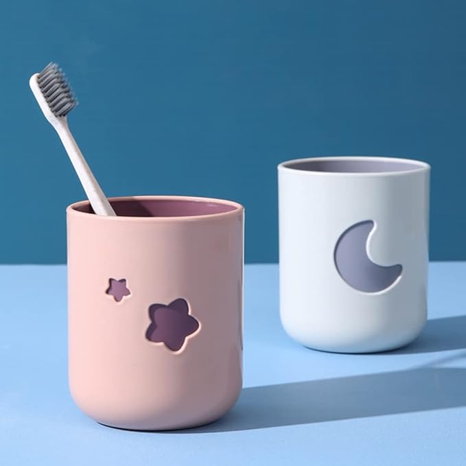 Moon&Stars Couple Toothbrush Cup 2Pcs,13.5ozTwo-Color Thickened Drinking Mug,Exquisite Toothbrush Holder (Moon&Stars)