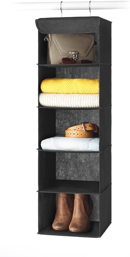 Whitmor 5 Section Closet Organizer - Hanging Shelves with Sturdy Metal Frame, Black (Pack of 6)