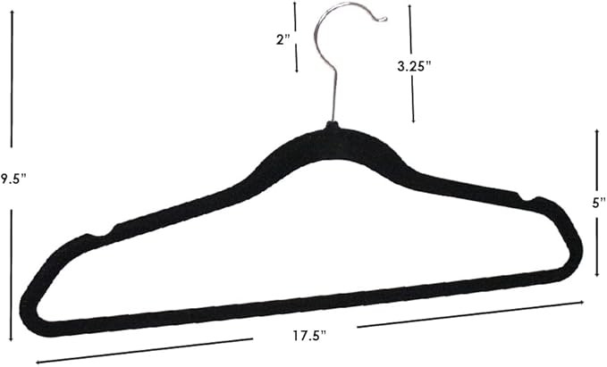 Home Basics Best, Sturdy and Non-Slip Black Steel Indoor Flocked Suit/Clothes Hangers (Pack of 25), 9.25 inches high x 18 inches Wide x 0.25 inches deep
