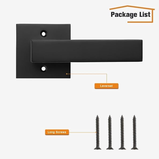 Probrico Matte Black Half Dummy Levers, Square Non-Turning Door Knobs for Left or Right Handed Doors, Interior Keyless Door Handle for Closet or Pantry (8 Pack, Single Side, Exposed Screws)
